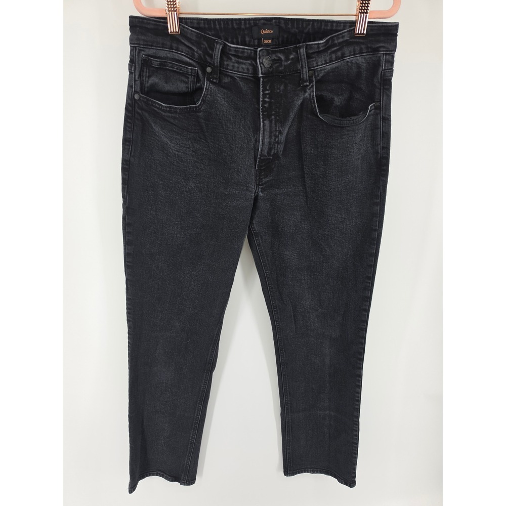Quince Mens Organic Cotton Stretch Jeans Faded Black 35x32 CRGCLC006